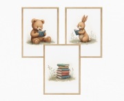 Zestaw 3 plakatów A4 do pokoju dziecięcego | Zwierzątka Książki