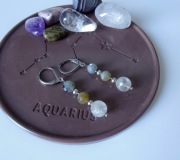 Kolczyki Labradoryt Kwarc z Turmalinem naturalne kamienie stal szlachetna