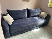 Sofa rozkładana z pojemnikiem na pościel - granatowy welur 