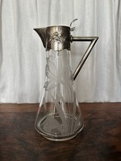 Kryształowa karafka okuta platerem, szlifowany dzban na wino irysy secesja