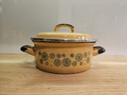 Żółty emaliowany garnek Prl vintage Emalia Olkusz 