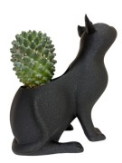 Doniczka Dekoracyjna Ozdobna Kot Czarna z brokatem 16 cm wysoka
