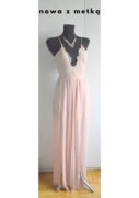 Rare London nowa z metką sukienka maxi pudrowa koronkowa XS pastelowa