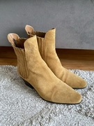 Botki Zara skóra naturalna zamszowa sztyblety kowbojki brązowe 39