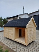 Ocieplona buda dla psa DUŻA z tarasem / przedsionkiem oraz gontem XXL