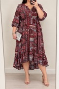 Czerwona wzorzysta sukienka midi amorosa Tono 48/50 plus size