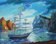 Obraz olejny ŻAGLOWIEC . 30x24cm