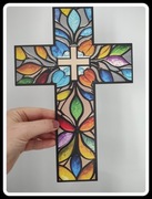 Dekoracja religijna krzyż wzorzysty drewienko 30 x 20 cm