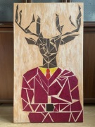 Obraz olejny 70x120, jeleń geometria, abstrakcja