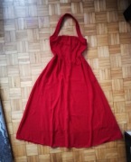 Sukienka długa maxi rozkloszowama czerwona z kieszeniami  elegancka