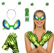 Strój przebranie kostium dziewczęcy chłopięcy 4w1 Kosmita Obcy zielony 