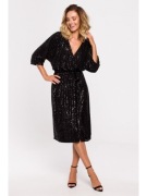 Sylwestrowa sukienka midi z cekinami i wiązaniem - czarna roz. XL