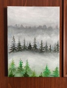 Obraz olejny las we mgle 30x40 pejzaż 