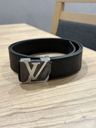 Pasek męski Louis Vuitton LV czarny skórzany klamra srebrna 110 cm