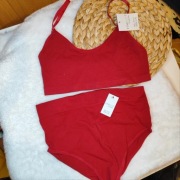 Komplet bielizny prążkowany bordowy 40 42 L/XL majtki wysoki stan stanik sp