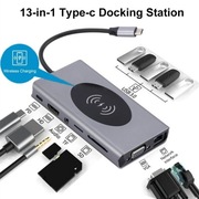 Adapter USB C HUB z ładowaniem bezprzewodowym, stacja dokująca 13 w 1