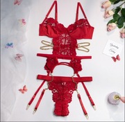 2- częściowy kwiatowy, koronkowy zestaw erotyczny M