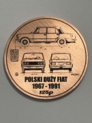 Fiat 125p. PRÓBA.Moneta kolekcjonerska. Miedź fi 50 mm.  Gyges