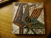 Ptaki Pawie plakieta kafel ścienny Helmut Schaffenacker 23x23 cm lata 60.