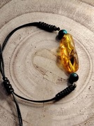 Bransoletka z NATURALNYM BURSZTYNEM i Tygrysim Okiem - Regulowana