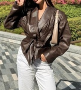 Brązowa kurtka skórzana eko skóra L Vintage 