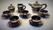 Piękny serwis kawowy- Czarny ze złoceniami- PRL