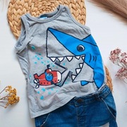 Podkoszulka bawełna wiskoza 98 szara z rekinem rekin bluzka koszulka