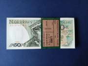 Paczka bankowa 50 złotych 1988 r. seria GG. Stan banknotów UNC, idealna.