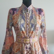 Remix sukienka kolorowa na guziki 36/38 w stylu Ted Baker len/bawełna