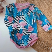 Body 92 bawelniane we flamingi tropikalne dlugi rekaw niebieskie rozowe
