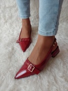 (39/40) Czerwone baleriny biznesowe z odkrytą piętą z Londynu, NOWE 