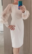 Sukienka jasny beż elegancka ślub wesele szyfonowe rękawy Kasia Zapala