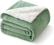 MIULEE koc polarowy Sherpa ZIELONO-BIAŁY 130x150cm