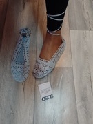 (40) Asos/ Niebieskie, ażurowe baleriny sznurowane z Londynu, NOWE 