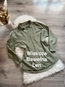 Zielona koszula khaki len bawełna wiskoza premium oversize safari XL Nutmeg