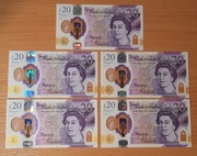 20 FUNTÓW  5 banknotów seria AA 