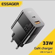 Ładowarka Essager 33W GaN | Szybka Ładowarka 2 port USB-C | USB-A QC|PD