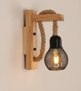 Kinkiet drewniany z liną loft / industroal / boho