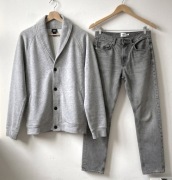 Zestaw męski sweter bluza rozpinana szara H&M + jeansy szare Lager 157  M