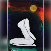 Księżyc, Słońce, naga postać - obraz akryl 40x60