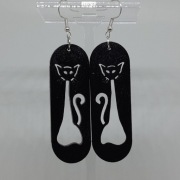 Kolczyki Czarny kot, drewno wycinane lekkie długie 8cm, Handmade