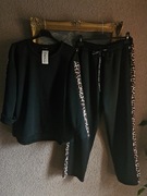 Komplet damski dresowy czarny wstawki panterka typ masełko