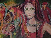 Obraz olejny "Dziewczyna z papugami"