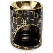 Ceramiczny kominek do olejków i wosków Czarny Złoty wzór geometryczny