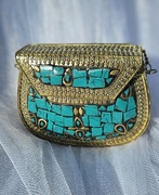 Mała torebka orientalna boho bohemian kopertówka turkusowa retro kamienie