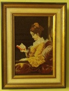 Obraz w drewnianej ramie, haft gobelinowy