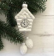 Bombka szklana choinkowa Zegar z szyszkami ręcznie malowana