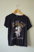 Czarny t-shirt z jednorożcem Ja nie piję ja dezynfekuję rany duszy L/XL