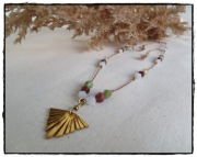 Naszyjnik HANDMADE kamienie naturalne na nici regulowany zawieszka BOHO
