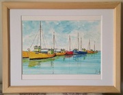 Port rybacki 30x40 okno 21x30 akwarela Oferuje autor Jerzy Okoń